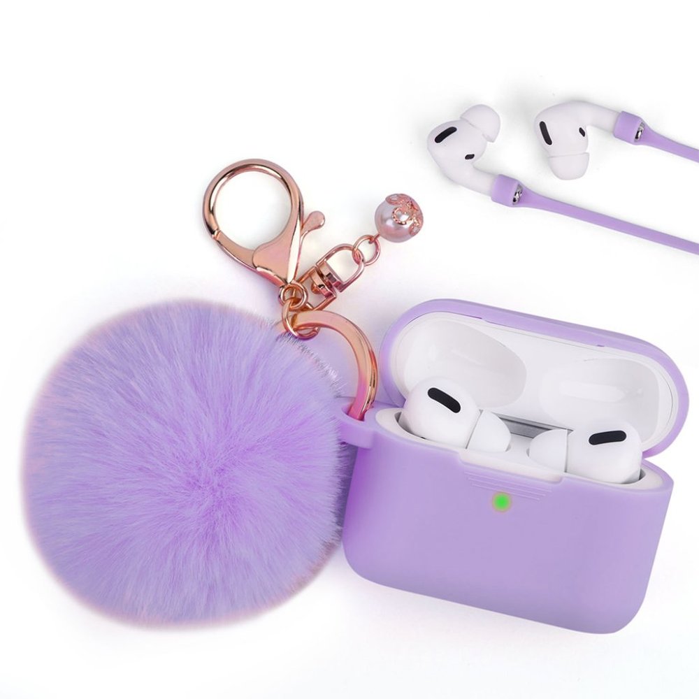 Lavender Silicone Case with Pom Pom for Airpods Pro